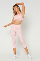 Women's Pink Houndstooth Cropped Leggings Made in USA detail view 4