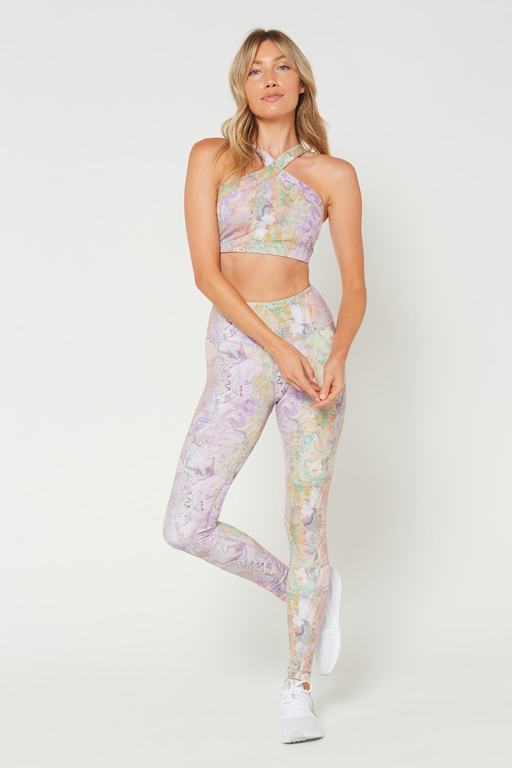 Women's Pastel Marble High Waisted Leggings Made in USA detail view 1