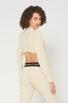 Women's Light Heather Mock Neck Crop Top Made in USA side view