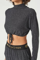 Women's Light Heather Mock Neck Crop Top Made in USA detail view 5