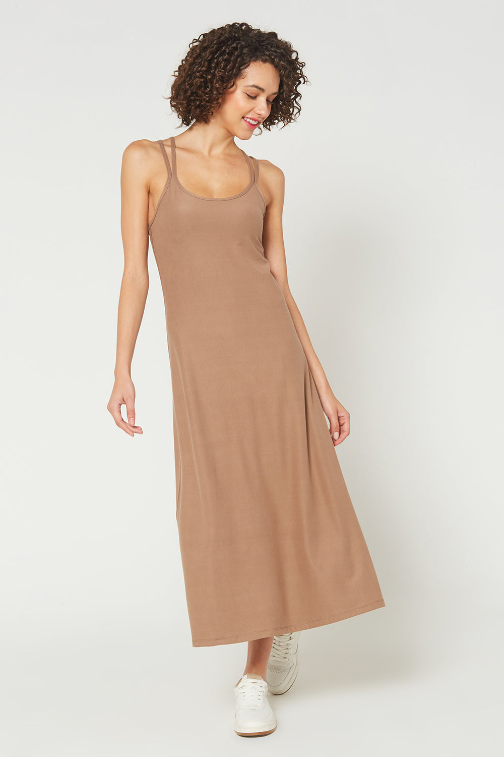Women's Cross Back Strap Maxi Dress Made in USA detail view 7