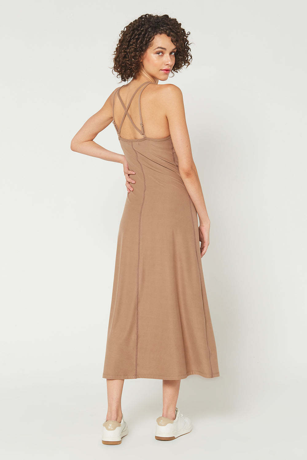 Women's Cross Back Strap Maxi Dress Made in USA detail view 5