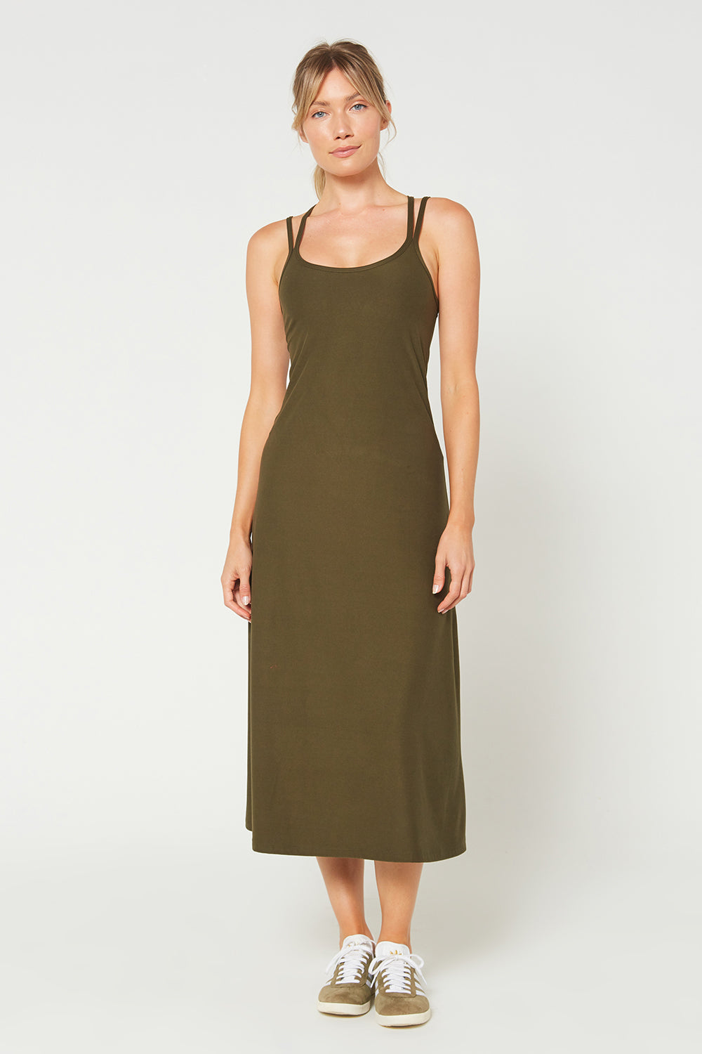 Women's Cross Back Strap Maxi Dress Made in USA detail view 2