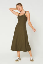 Women's Cross Back Strap Maxi Dress Made in USA front view